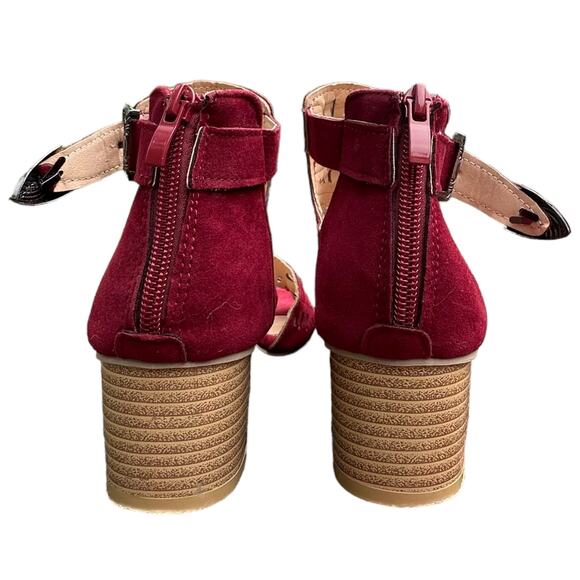 Bergundy Block Heel Suede Sandals EU 39 Oxblood Maroon Red Fall Bohemian Holiday - Picture 5 of 6